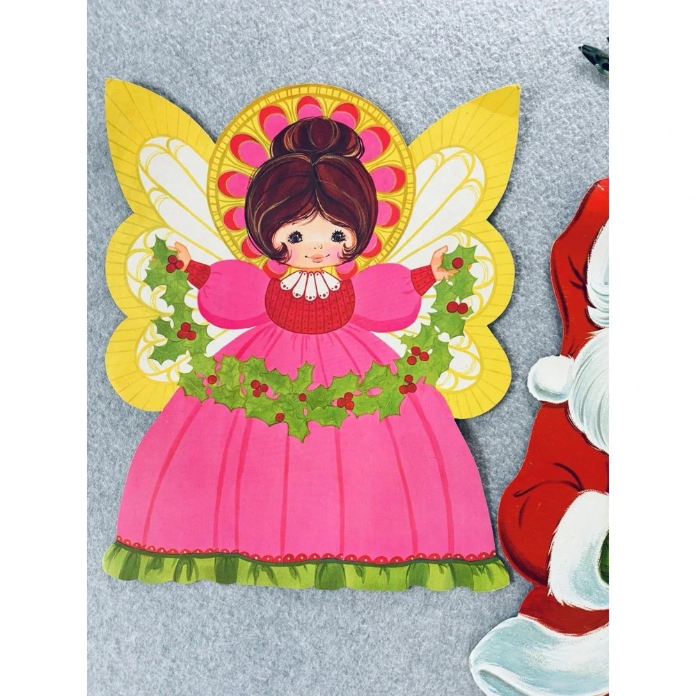 Vintage Die Cut Christmas Decorations Lot‎ Santa Snowman Reindeer Angel Dennison
